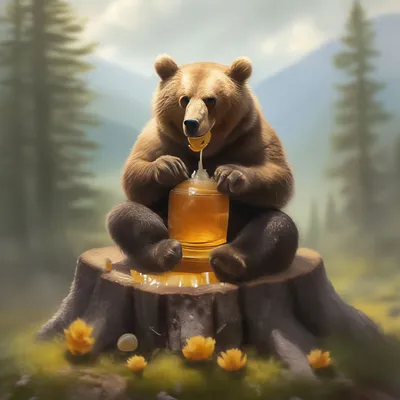 Медведь ест мед фотографии