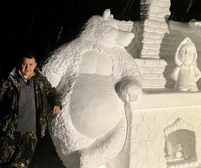 Захватывающий облик медведя из снега для ваших фотообоев