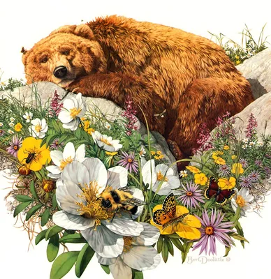Медведь с цветами - захватывающая картина в хорошем качестве