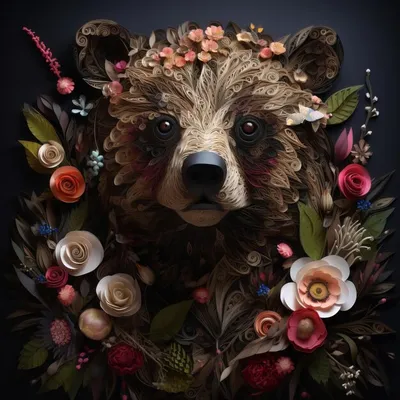 Романтическое фото медведя с цветами в png формате