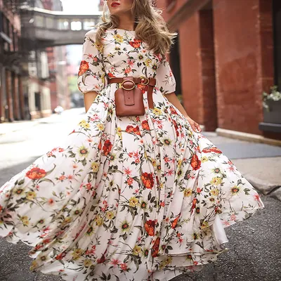 Женское шифоновое платье с принтом, повседневное и свежее шифоновое длинное  платье для отдыха, новинка весны и лета 2022 | AliExpress