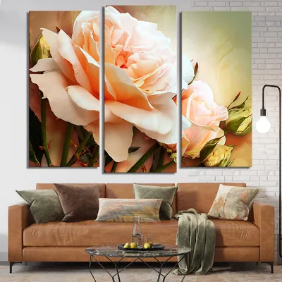 Модульная картина для интерьера на стену \"Абстракция - белые цветы\" 80x140  см MK50201 - купить по выгодной цене в интернет-магазине OZON (306386633)
