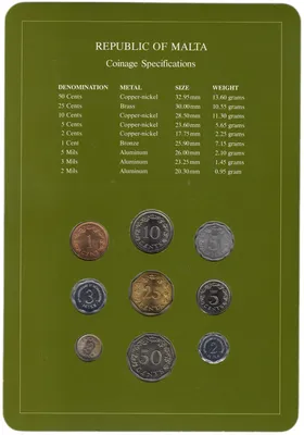 Серия \"Наборы монет всех стран мира\" - Мальта (набор из 9 монет и 1 марки в  буклете) стоимостью 1558 руб.