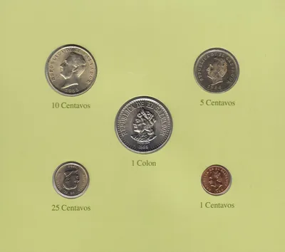 Серия \"Наборы монет всех стран мира\"- Сальвадор (набор из 5 монет и 1 марки  в буклете) стоимостью 1427 руб.