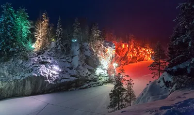 Горный парк Рускеала зимой, фото, мраморный каньон зимой, подсветка | Каньон,  Парк, Водопады