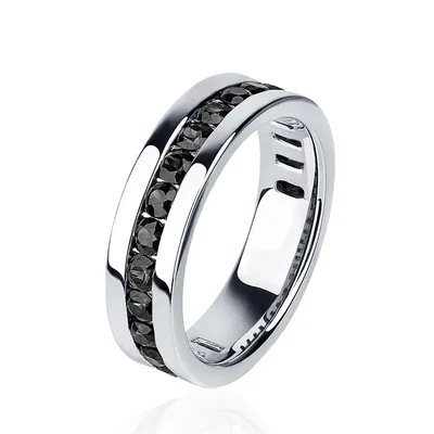 ПК-021Ч-01 Обручальное кольцо из платины с дорожкой черных бриллиантов -  PlatinumLab