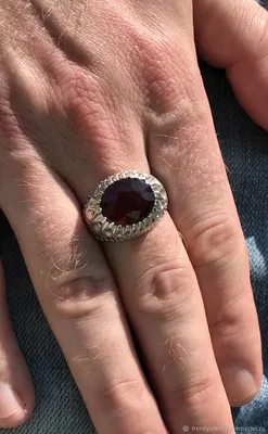 Серебряное кольцо с красным рубином | Серебряное кольцо для мужчин |  Мужское обручальное кольцо | Сильв