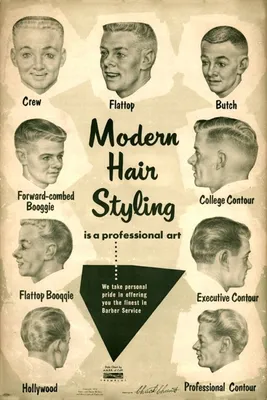 1950s Mens Hairstyles : Art Print : Barber Hair Styles mid-century  Hollywood #Poster | Modern hairstyles, Mid hairstyles, Vintage hairstyles