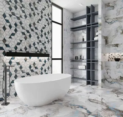Купить PrimaVera Tiziana Aqua по цене от 2258 руб в Краснодаре Плитка для  ванной Примавера Tiziana Aqua с фото в интерьере - krd.plitka-sdvk.ru