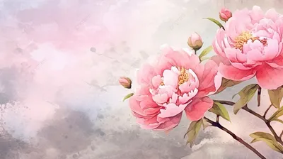 цвет воды розовые пионы с листьями, нарисованными иллюстрациями Иллюстрация  штока - иллюстрации насчитывающей пион, комплект: 241132555