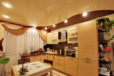 Натяжной потолок на маленькой кухне: фото, варианты дизайна и конструкций