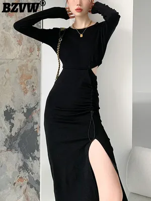 Необычные дизайнерские женские платья BZVW средней длины с вырезами,  облегающее женское платье с длинным рукавом, новинка 2023, 25X0106 |  AliExpress