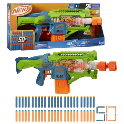 Nerf Elite 2.0 Double Punch Dart Blaster, 50 Nerf Elite Darts, 2x 10-Dart  Clips, Motorized Nerf Blaster | Toys R Us Canada