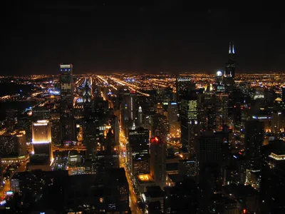 Фотографии Нью-Йорк США ночью Сверху Небоскребы Дома город