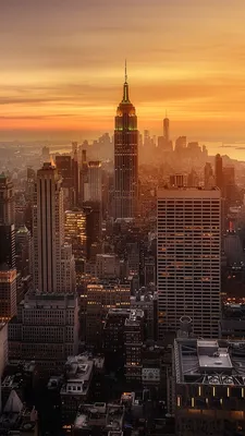 Обои Нью-Йорк, вечер, закат, небоскребы, город, США 750x1334 iPhone  8/7/6/6S Изображение