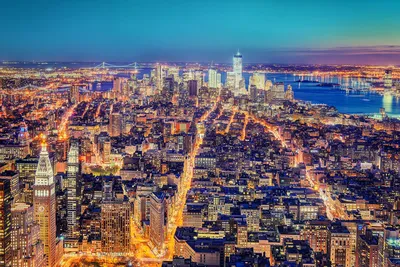 Нью Йорк с высоты птичьего полета в ночное время Фото Фон И картинка для  бесплатной загрузки - Pngtree
