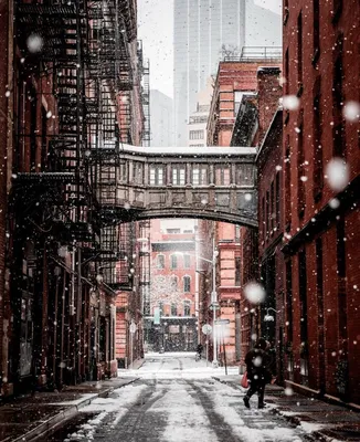 Картинка Нью-Йорк США Manhatt зимние улице снеге Здания Города