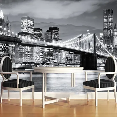 Фотообои город черно-белые 368 x 280 см Нью-Йорк: Ночной бруклинский мост  (13032P10)+клей по цене 1400,00 грн