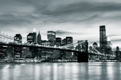Купить Фотообои город Нью Йорк с видом на Бруклинский мост черно белый на  стену. Фото с ценой. Каталог интернет-магазина Фотомили