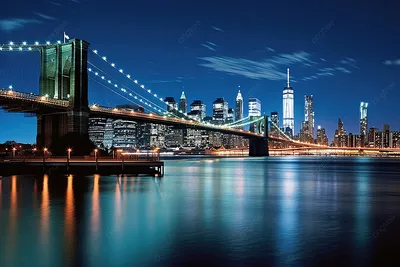 Обои на рабочий стол Панорама ночного Нью - Йорка, США / New - York, United  States, обои для рабочего стола, скачать обои, обои бесплатно