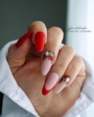 Френч красный, серебро | Красивые ногти, Длинные ногти, Нейтральные ногти
