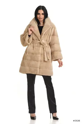 Шуба-пальто под пояс из норки блэклама (blackglama) с капюшоном из соболя -  01100 в интернет-магазине «Династия»