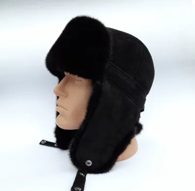 2023 зимняя мужская меховая шапка кожаная норковая шапка-ушанка для мужчин  русский охотничий черный - URSFUR