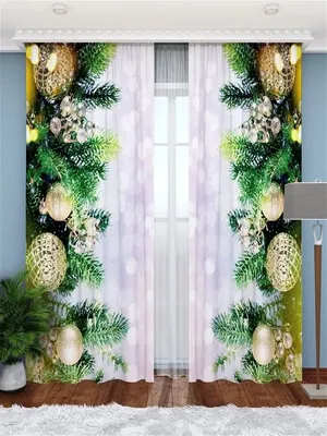 Фототюль для кухни углом «Новогодние шары» оптом от ТамиТекс