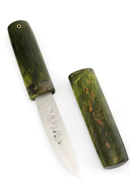 Нож Якут №1 сталь Х12МФ кованый дол рукоять карельская береза зеленая  деревянные ножны купить по цене 18 000 руб. в интернет магазине ножей
