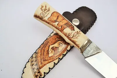 Нож Рысь в ножнах из кости с выжиганием Медведь, клинок из инструментальной  стали Х12МФ – купить нож в интернет-магазине с доставкой по России