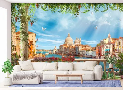 Обои / фотообои 3d на стену флизелиновые, Город Венеция с балкона с цветами  и колоннами 3д, 400*250 см - купить по выгодной цене в интернет-магазине  OZON (1061431998)