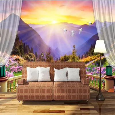 Красивые красочные обои для балкона, горы, спальни, обои с природным  пейзажем, фото, 3d настенные фрески для дивана, обои для рабочего стола |  AliExpress