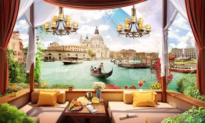 Фотообои Веранда с видом на каналы Венеции купить в Москве, Арт. 11-006 в  интернет-магазине, цены в Мастерфресок