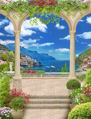 Фотообои на стену \"Вид с балкона на море\", 100х200 см - купить по выгодной  цене в интернет-магазине OZON (610844328)
