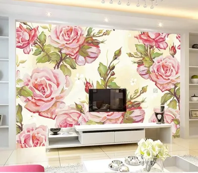 Фотообои на заказ, элегантные обои с розовыми розами, обои для гостиниц,  гостиной, дивана, телевизора, спальни, кухни | AliExpress