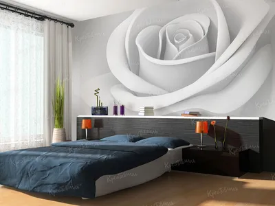 Обои с розами на стену в интерьере гостиной и спальни, 3d фотообои с белыми  и красными розами