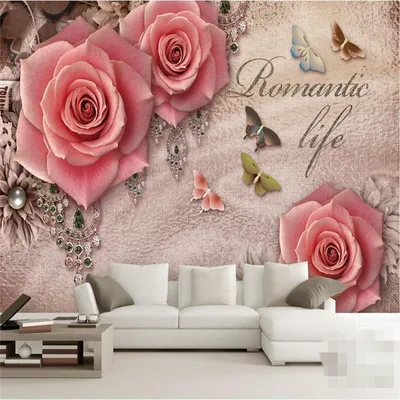 Обои с розами на стену в интерьере гостиной и спальни, 3d фотообои с белыми  и красными розами