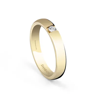 Yellow gold and external diamond wedding band, 3,50 mm. | DAMIANI