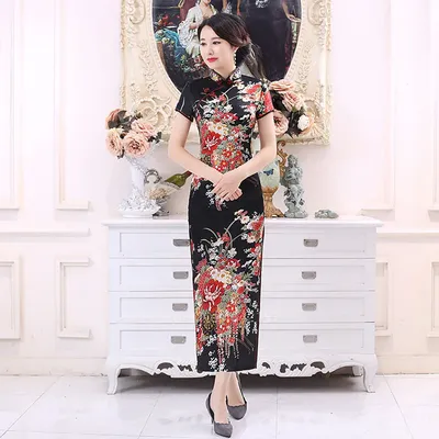 Традиционная китайская одежда для взрослых женщин, Свадебная вечеринка,  шелковая с цветочным принтом, элегантные обтягивающие пикантное платье с  разрезом размера плюс | AliExpress