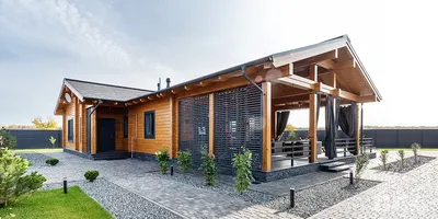 Проект: Одноэтажный дом из бревна с террасой. 87 м2 – цена, планировка,  комплектация
