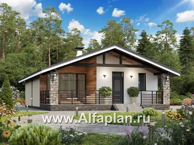 Проект одноэтажного дома с террасой и гаражом | Казань | Архитектурное бюро  «Домой»