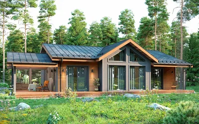 Одноэтажный каркасный дом 8,0х9,0-88 м² с панорамными окнами -  Интернет-магазин готовых проектов