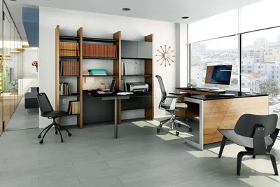 Wood and White Modern Spacious Home Office Interior Design | Livspace