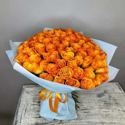 Заказать 101 оранжевая роза в букете FL-1450 купить - хорошая цена на 101 оранжевая  роза в букете с доставкой - FLORAN.com.ua
