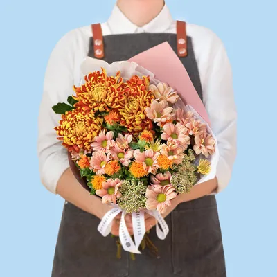 Купить Букет цветов Хризантемы оранжевые 7 бутонов ,60см - SPirk.ru