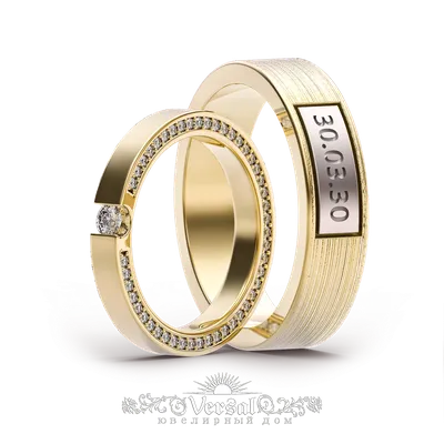 Оригинальное обручальное кольцо, с датой свадьбы, комбинированное золото в  Москве, цена 144050 руб.: купить в интернет-