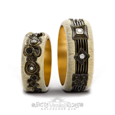 Оригинальное обручальное кольцо с чернением, бриллиантами, желтое золото в  Москве, цена 39000 руб.: купить в интернет-