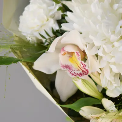 ᐉ Искусственная латексная мини орхидея в белом пластиком кашпо на две ветки  Белый (ОМП01000103)