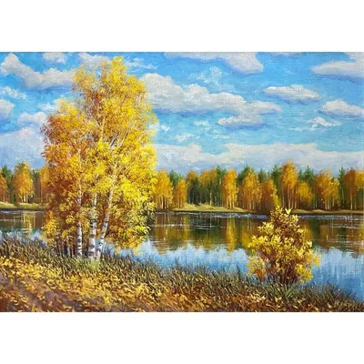 Пейзаж маслом \"Золотая осень в парке\" 60x90 SK200406 купить в Москве