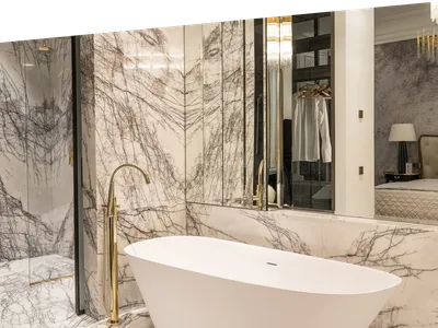 Дизайн ванной комнаты плитка под мрамор с фото в галерее готовых решений  Сантехника-Онлайн